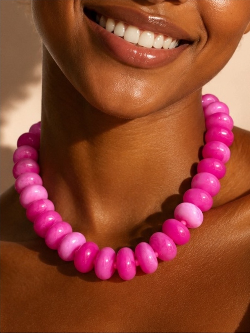 New! Hot Pink Statement Beaded Chunky Resin Disk Joan Necklace